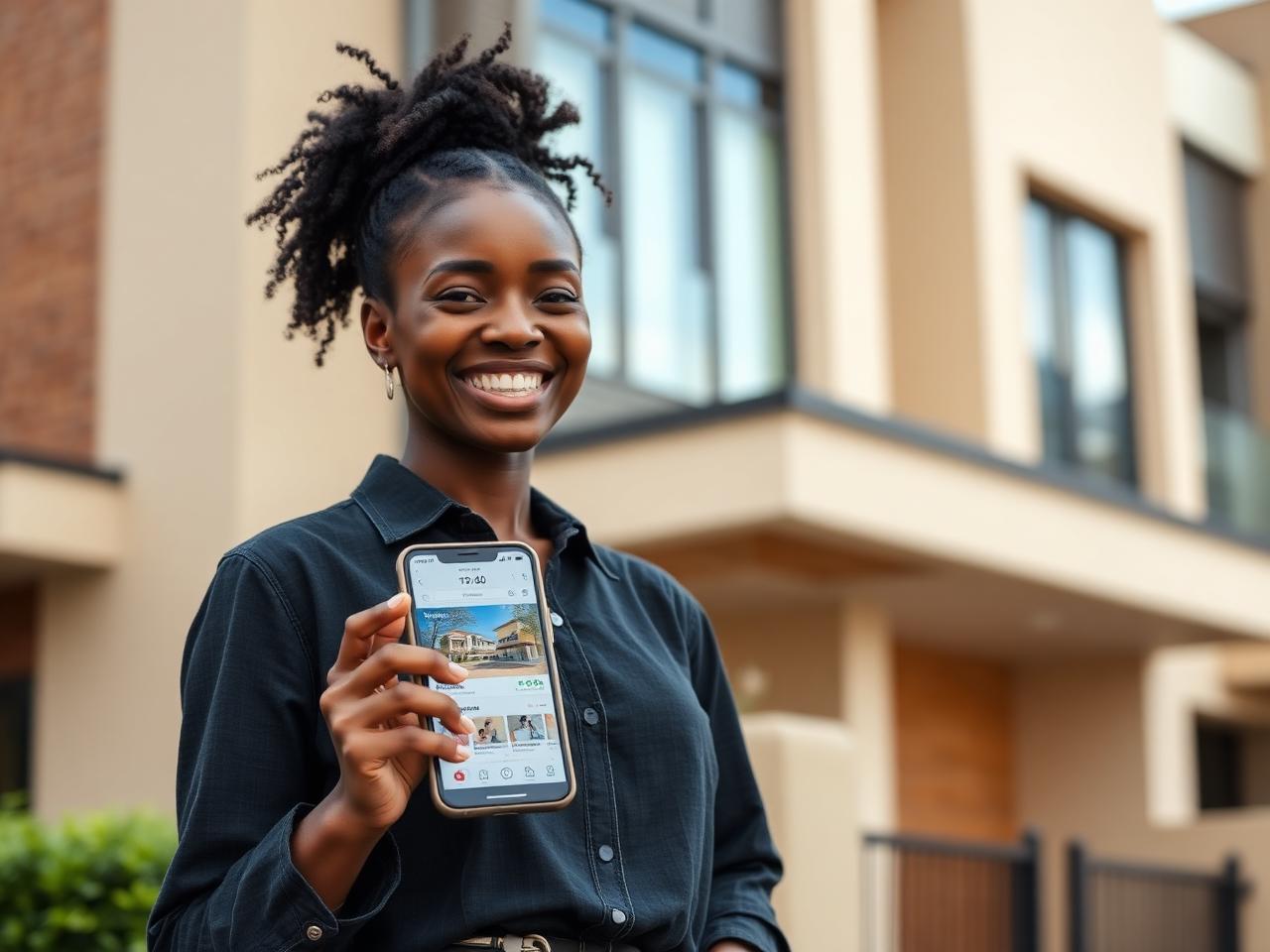Cliente consultant la plateforme Luka Ndaku sur son téléphone